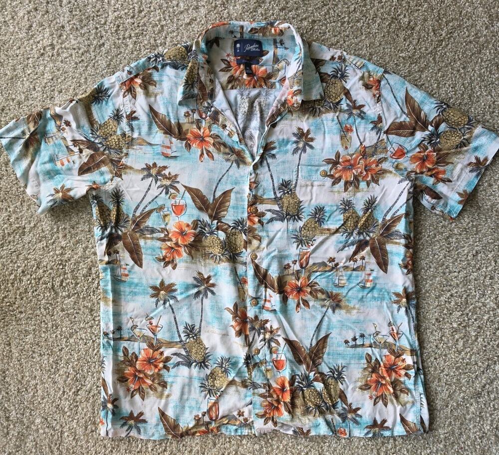 Paradise Collection ~ Mens Short Sleeve Hawaiian Floral Rayon Button Up Sz XL